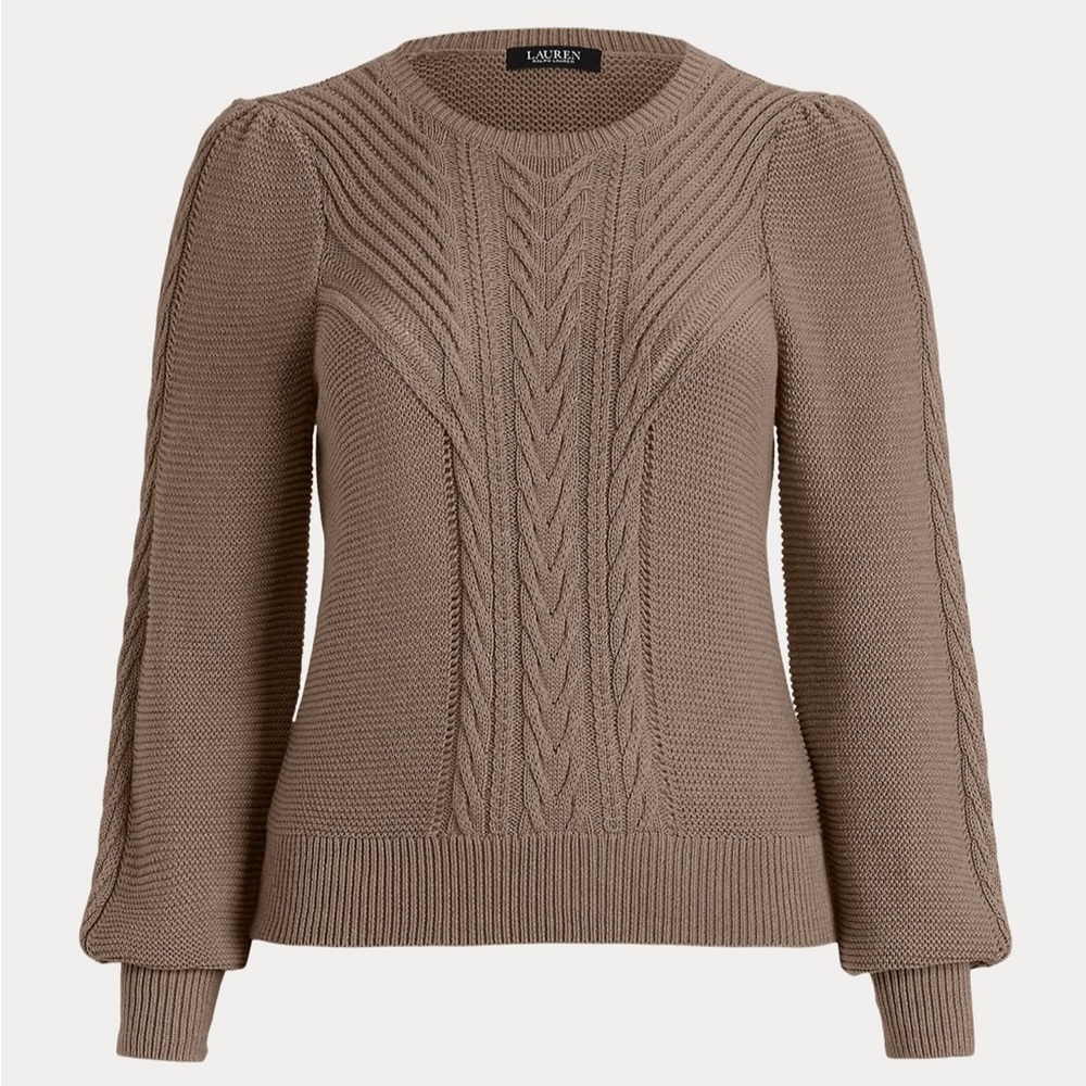 Lauren Women Cotton Puff-sleeve Cable-knit sweater